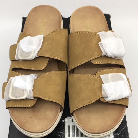 NIB London Fog Women's Cognac Nubuck Lorraine Double Strap Sandals - 10M - Picture 6 of 16